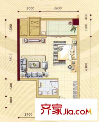 昌泰東盟園SOHO2 F戶型 1室1衛(wèi)1廚