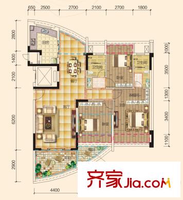 云星?錢隆天下10#、11#戶型  3室2廳2衛(wèi)1廚