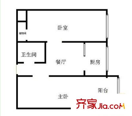 糧油飼料總廠職工宿舍戶型圖5 2室2廳1衛(wèi)1廚