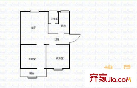 糧油飼料總廠職工宿舍戶型圖1 2室2廳1衛(wèi)1廚