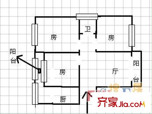 糧油飼料總廠職工宿舍戶型圖2 2室2廳1衛(wèi)1廚