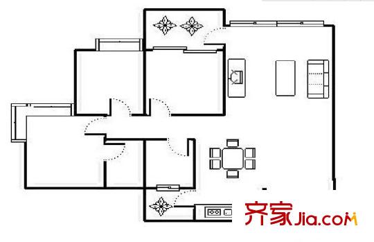 廣西骨傷科醫(yī)院宿舍戶型圖4 3室2廳1衛(wèi)1廚
