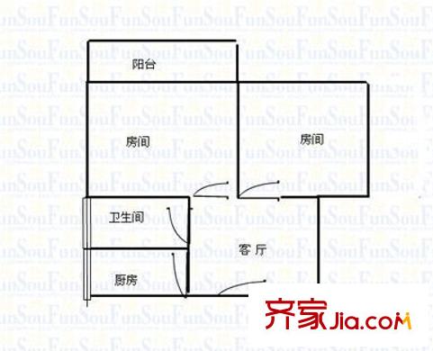 市勞動局宿舍戶型圖3 2室1廳1衛(wèi)1廚