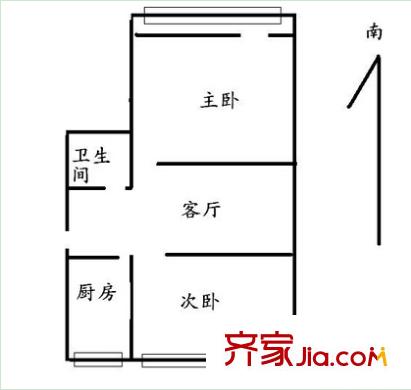 北湖北路單位房戶型圖1 2室1廳1衛(wèi)1廚