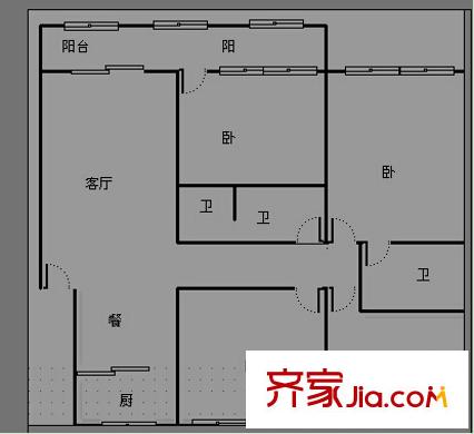 萬(wàn)興大廈戶型圖3 4室2廳2衛(wèi)1廚