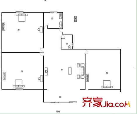 河堤路航道管理局宿舍戶型圖4 3室2廳1衛(wèi)1廚