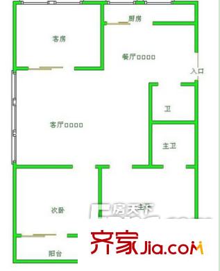 鴻達大廈戶型圖4 3室2廳2衛(wèi)1廚