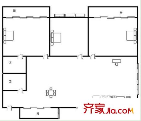 鴻達(dá)大廈戶型圖1 2室2廳2衛(wèi)1廚