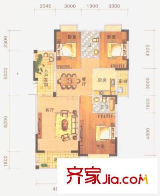 天昌凱悅國(guó)際8#12#13#14#24#樓K戶型 3室2廳2衛(wèi)1廚
