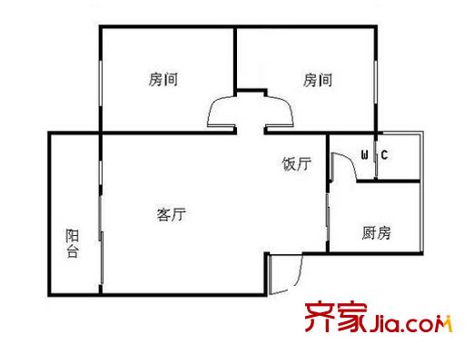 警官學校教職工宿舍戶型圖5 2室2廳1衛(wèi)1廚