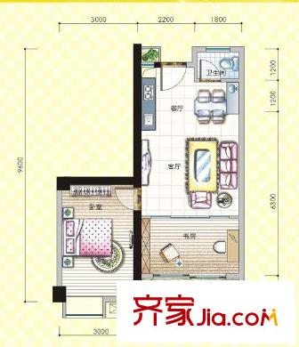 風(fēng)尚8001號(hào)房戶型 2室2廳1衛(wèi)1廚