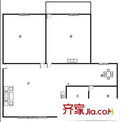 民主路總工會宿舍戶型圖3 2室2廳1衛(wèi)1廚