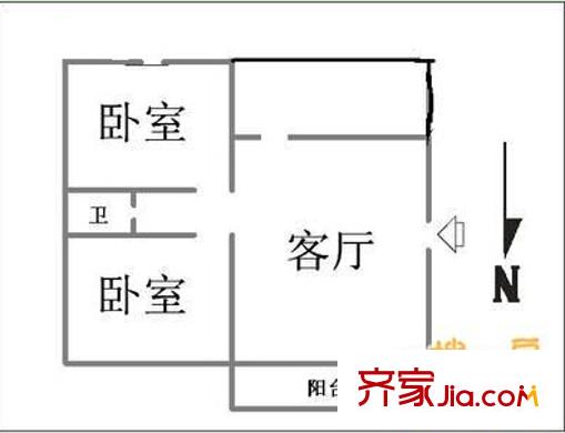 民主路總工會宿舍戶型圖4 2室2廳1衛(wèi)1廚