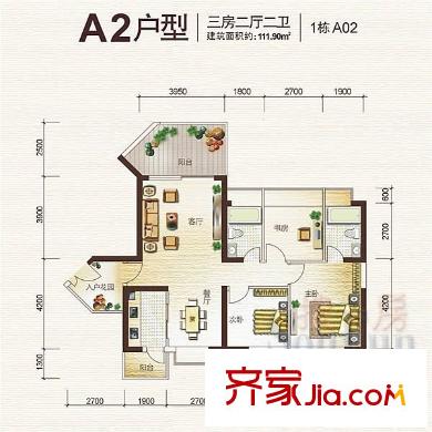 錦湖苑 3室 戶型圖