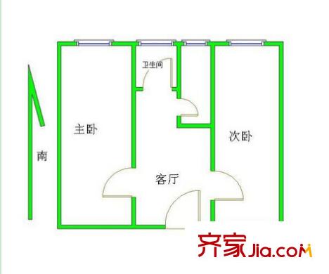 北湖北路單位房戶型圖2 2室1廳1衛(wèi)1廚
