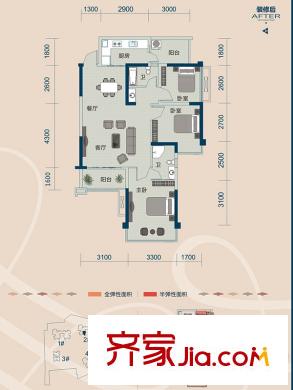 云星錢隆御景2#樓A戶型1單元01號房/2單元02號房 3室2廳2衛(wèi)1廚