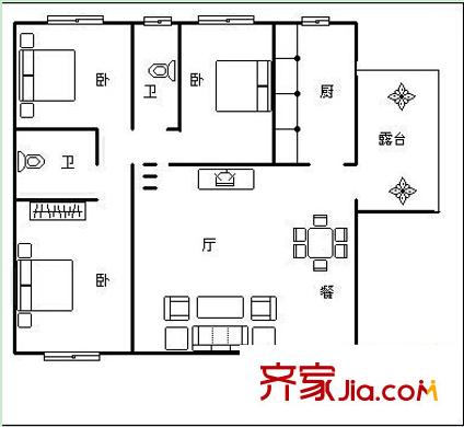 高院生活區(qū)戶型圖14 3室2廳2衛(wèi)1廚