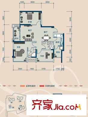云星錢隆御景4#樓1單元03號房C戶型 3室2廳2衛(wèi)1廚