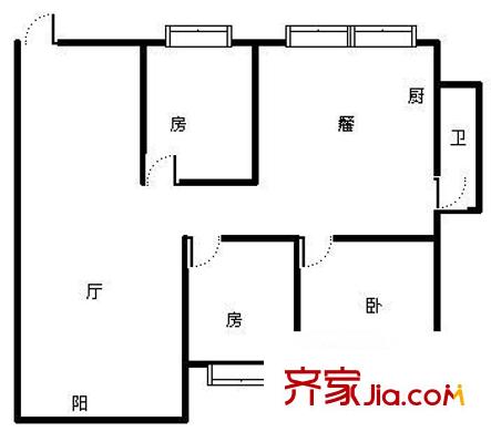 北湖路西三里單位房 3室 戶型圖