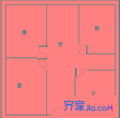 北湖路西三里單位房 2室 戶型圖