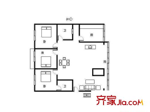 南寧藝術(shù)劇院宿舍戶型圖三室兩廳 3室1廳1衛(wèi)1廚