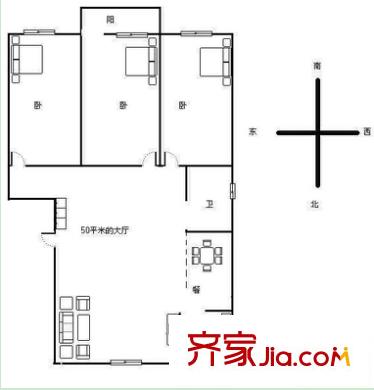 市勞動(dòng)局宿舍戶型圖1 3室2廳1衛(wèi)1廚