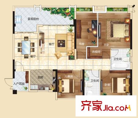 常青藤9號(hào)樓A1戶型 4室2廳2衛(wèi)1廚