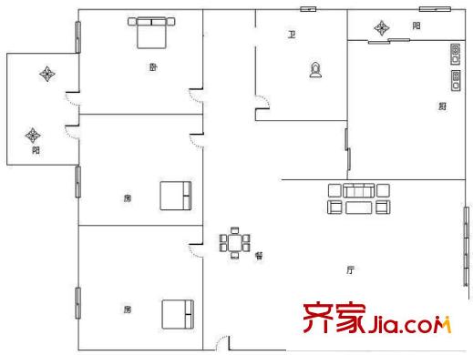 西鄉(xiāng)塘廣利園小區(qū) 3室 戶型圖