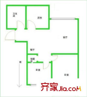 廣西區(qū)婦幼保健院生活區(qū)戶型圖2 2室2廳1衛(wèi)1廚