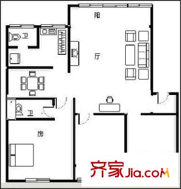 民主路總工會宿舍戶型圖1 3室2廳2衛(wèi)1廚