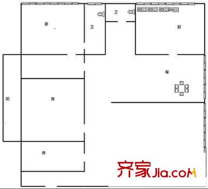 民主路總工會宿舍戶型圖2 3室2廳2衛(wèi)1廚