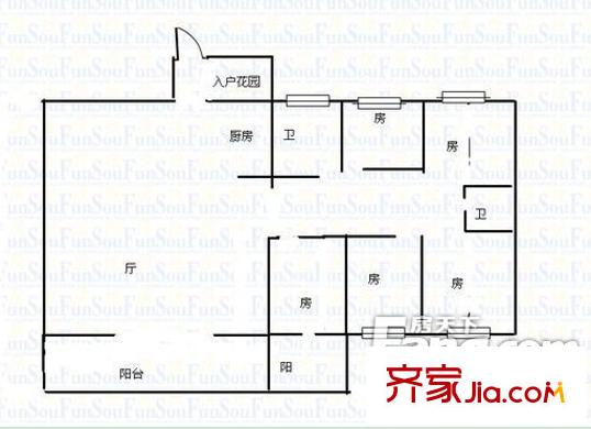 工行宿舍戶型圖1 5室2廳2衛(wèi)1廚