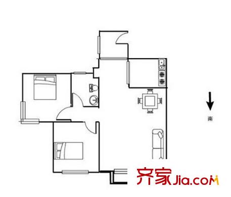 官橋村三組戶型圖1 2室2廳1衛(wèi)1廚