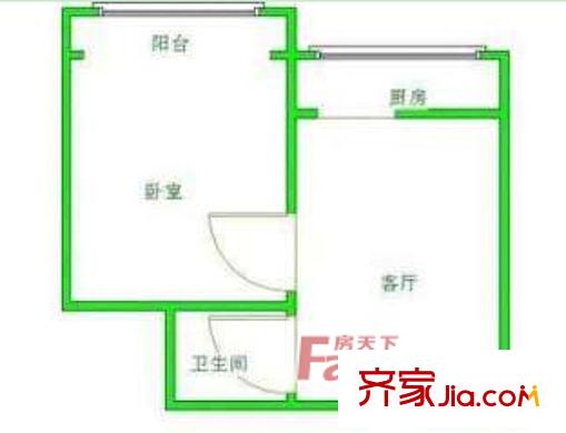 官橋村三組戶型圖5 1室1廳1衛(wèi)1廚