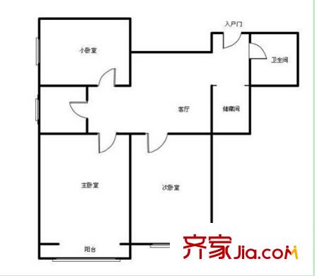 官橋村三組戶型圖2 3室2廳1衛(wèi)1廚