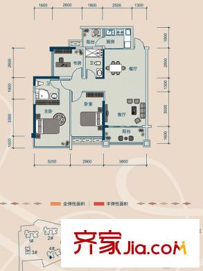 云星錢隆御景4#樓1單元02號房B戶型 3室2廳2衛(wèi)1廚