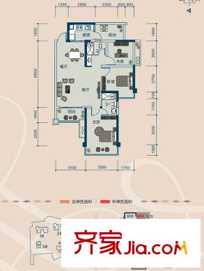 云星錢隆御景4#樓A戶型1單元01號房/2單元02號房 3室2廳2衛(wèi)1廚
