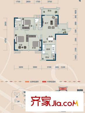 云星錢隆御景2#樓E戶型1單元06號房/2單元03號房 3室2廳2衛(wèi)1廚