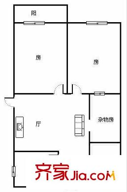 北湖路西三里單位房 2室 戶型圖