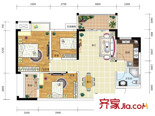 振寧i時代1/2號樓A戶型 3室2廳1衛(wèi)1廚