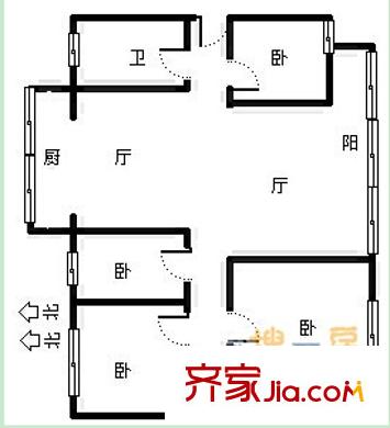 審計廳宿舍戶型圖1 4室2廳2衛(wèi)1廚