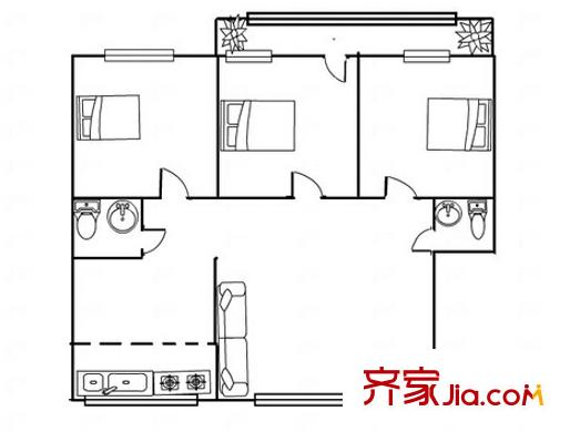 桂泰進(jìn)出口公司宿舍戶型圖3 3室2廳2衛(wèi)1廚