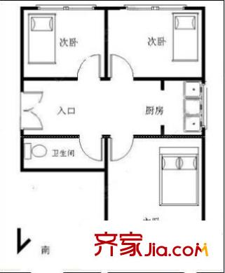 廣西區(qū)婦幼保健院生活區(qū)戶型圖1 3室1廳1衛(wèi)1廚