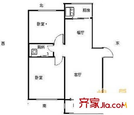 南寧市郊區(qū)政府宿舍戶型圖5 2室2廳1衛(wèi)1廚
