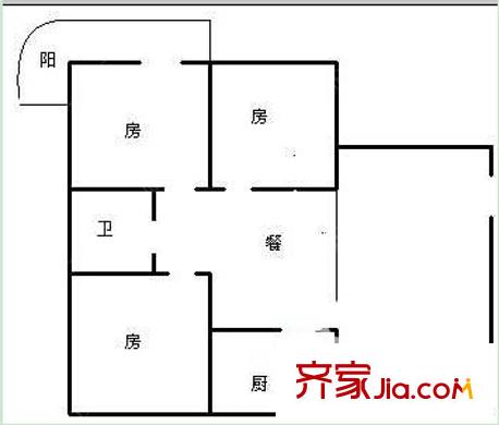 金洲路中國(guó)銀行宿舍戶型圖5 3室2廳1衛(wèi)1廚