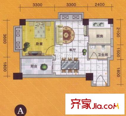 浩天南湖菁鉆公寓戶型圖A戶型 1室1廳1衛(wèi)1廚