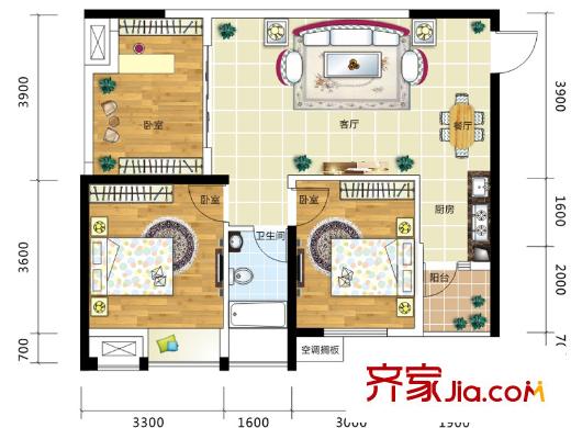 振寧i時代1/2號樓B戶型 3室2廳1衛(wèi)1廚