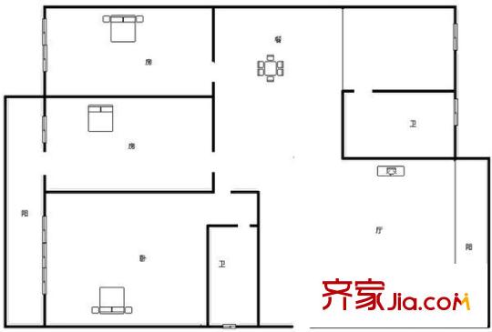 廣建小區(qū)戶型圖三房?jī)蓮d兩衛(wèi) 3室2廳2衛(wèi)1廚