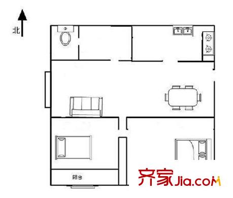 官橋村三組戶型圖4 2室2廳1衛(wèi)1廚