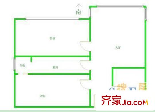 官橋村三組戶型圖3 2室2廳1衛(wèi)1廚